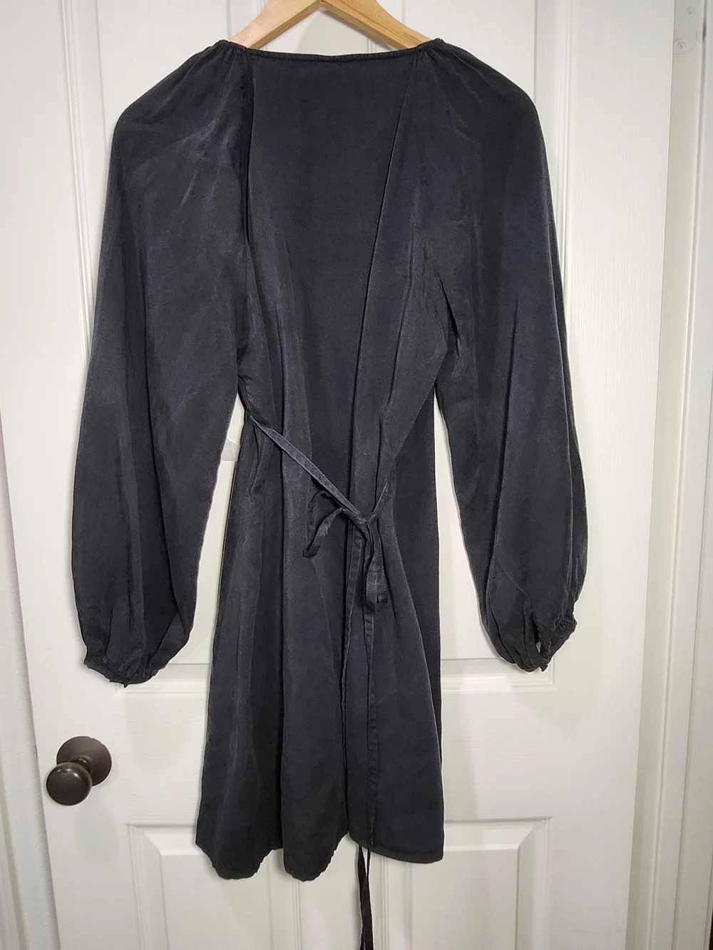 J.Crew Black Silk-Touch Lyocell Wrap Mini Dress Size S Long Sleeve V-Neck